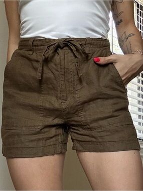 Madewell High-Rise Tie-Waist Linen-Blend Shorts in Brown